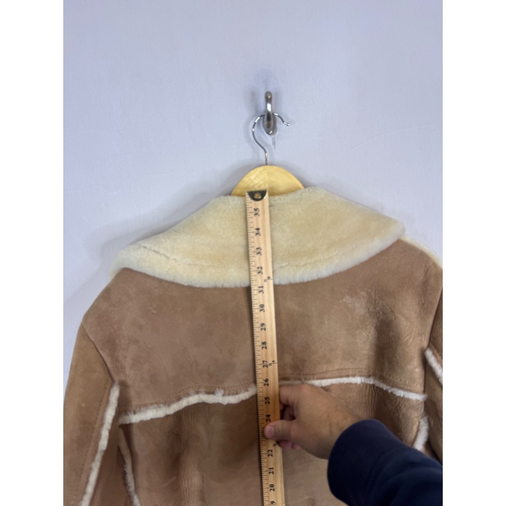 Vintage Tan Shearling Sheepskin Leather Suede Coat Women XL/2XL Men L - Picture 14 of 16